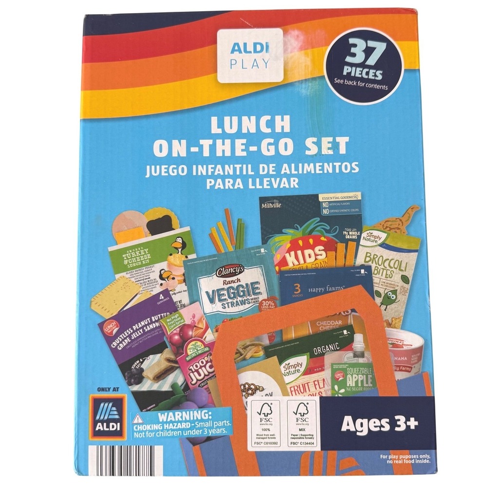 Aldi Play Lunch On-The-Go Set 37 Piece Pretend Food Grocery Toy Ages 3+ New